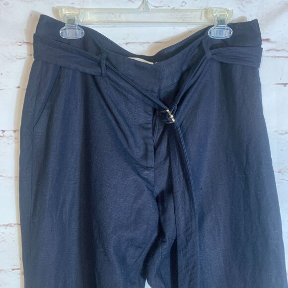 Calvin Klein Linen Blend Pants 12 Navy Tapered Leg Resort Casual Trousers Boho - Picture 6 of 8